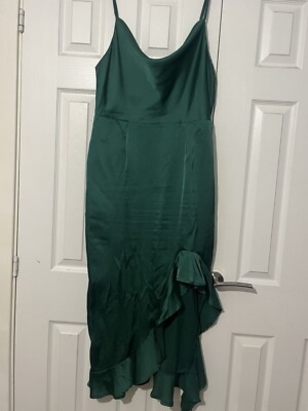 Missguided Emerald Green Satin High-Low Slip Dress